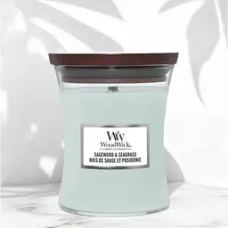 Свічка Woodwick Sagewood & Seagrass Medium Полин і морська трава 275 г (1728613E) - мініатюра 2