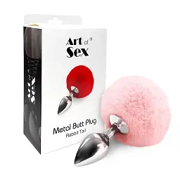 Art of Sex - Metal Butt plug Rabbit Tail, М - Металева анальна пробка, рожева - мініатюра 3