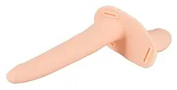 Подвійний страпон Vibrating Double Strap-On 15.7 см тілесний - мініатюра 7