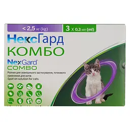 Краплі Boehringer Ingelheim NexGard Combo для котів вагою до 2.5 кг 0.9 мл (3 шт. х 0.3 мл) - мініатюра 3