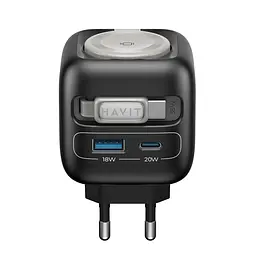 Зарядний пристрій Havit UC250 GaN 35W USB-A+USB-C + кабель USB-C + Watch Charger (HV-UC250-BK) - мініатюра 4