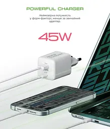 Мережевий зарядний пристрій ArmorStandart AR372 45W GaN Type-C + USB-A White (ARM77550) - мініатюра 4