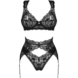 Комплект білизни Obsessive Donna Dream 3-pcs set XS/S Black, бюстгальтер, стрінги, пояс для панчіх - мініатюра 3