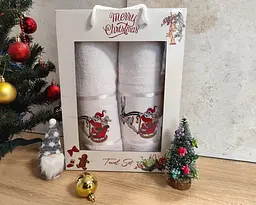Набір новорічних рушників Gulcan 50x90+70х140 Merry Christmas Sled White - мініатюра 3
