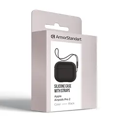 Силіконовий чохол для навушників Apple AirPods Pro 2 2022, Silicone Case with straps, чорний, захисний чохол з ремінцем, ультратонкий і легкий, повний захист, з підвіскою, м"який силікон, ArmorStandart (ARM68608) - мініатюра 3