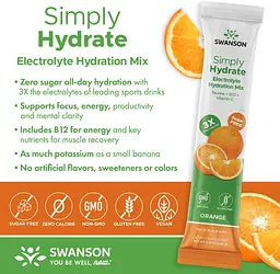Електролітний комплекс Swanson Simply Hydrate Electrolyte Hydration Mix 30 апельсинових стіків - мініатюра 4