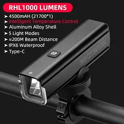 Велофара ROCKBROS RHL 1000 потужна акумуляторна USB 4500 mAh 1000 LUM - мініатюра 2