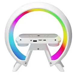 Акумуляторний нічник XM-X63 RGB з годинником, бездротовою зарядкою та Bluetooth колонкою (Білий) - мініатюра 2