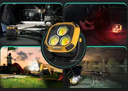 Потужний кемпінговий ліхтар W891-1 3COB White+Yellow + 5SMD Red Power Bank 2×18650 Type-C магніт і гачок Жовтий - мініатюра 5