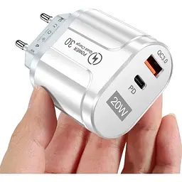Зарядний пристрій Mirrow USB Type-C Super Charge/Quick Charge PD 20W White (365487822) - мініатюра 2