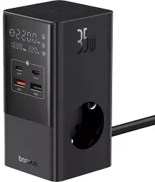 МЗП Baseus Power Combo Tower Digital Power Strip 3AC+2USB+2Type-C 35W with 1.5m Power Cord E00023606113-00 Black