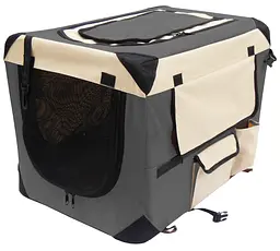 М'яка клітка для собак SenFul Pet Soft Crate з флісовим килимком та чохлом, сіро-бежева