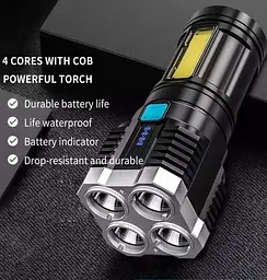 Ручной аккумуляторний фонарик X509 4LED+COB - мініатюра 5