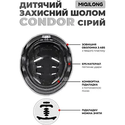 Захисний шолом Miqilong Condor дитячий сірий - мініатюра 13