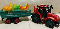Іграшковий пластиковий трактор з причепом та тваринами Farm Tractor Hot power (077871) Червоний із зеленим - мініатюра 4