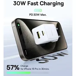 Мережевий зарядний пристрій Baseus Palm Fast Charger Type-C+USB 30W P1011160A213-00 White - мініатюра 8