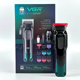 Машинка для стрижки VGR V-013 тример з 8 насадками дисплей 6500 об/хв Чорна із Зеленим 5 Вт - мініатюра 8