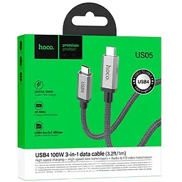 Дата кабель Hoco US05 Type-C to Type-C 100W USB4 40Gbps (1m) Black - мініатюра 5