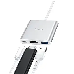 Перехідник-штекер Type-C 3.1 — гнізда Type C 3.1 + HDMI + USB 3.0 HB14 - мініатюра 3