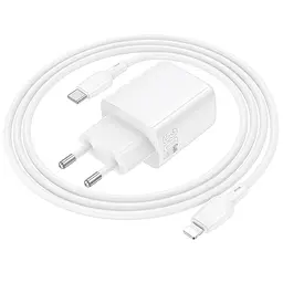 МЗП Borofone BN29 Fuente PD30W+QC3.0 (1USB-A/1C) + кабель Type-C to Lightning White - мініатюра 2