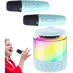 Портативна колонка K19 Bluetooth з LED-підсвіткою і 2 мікрофонами, караоке Синя - мініатюра 2