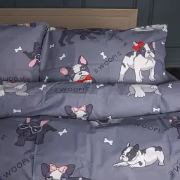 Простирадло MirSon Ranforce Elite 17-0663 Cute Pug 110х160 см сіре (2200009829154) - мініатюра 3