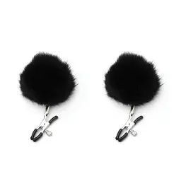 Ультрачутливі затискачі для сосків з хутром "Pom Pom Nipple Clamps" Чорний K0521-1