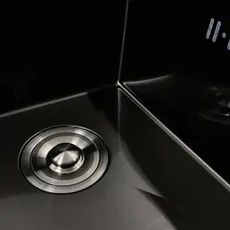 Кухонна мийка чорна PVD 58x48 L Platinum Handmade (два отвори, круглий сифон 3,0/0,8), Чорний - мініатюра 5
