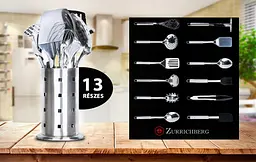 Набір кухонного приладдя Zurrichberg ZB/2088 на стійці з нержавіючої сталі 13 предметів Сріблястий - мініатюра 2