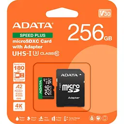 Карта пам'яті ADATA microSDXC Speed Plus 256Gb Class 10 UHS-1 A2 V30 + SD адаптер (UD256GUI3V30A2SP-RA1) [162139] - мініатюра 3
