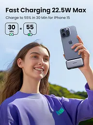 УМБ Ugreen 5000mAh 22,5W USB-C In/Out, with build-in Type-C connector (PB503) сірий - мініатюра 2