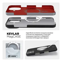 Защитный чехол для Apple iPhone 17, BlackIcon Kevlar MagCase, кевларовый, черный, панель, накладка с поддержкой MagSafe, противоударный, защита всего корпуса, усиленные углы, совместим с беспроводной зарядкой, ArmorStandart (ARM88532) - мініатюра 7