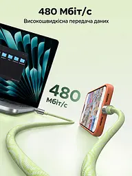 Кабель-ремінець UGREEN L508 USB-C - USB-C 60 Вт 1,2 м зелено-білий (35500) - мініатюра 5