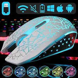 Безпровідна ігрова мишка Qukam RGB підсвічування USB Charge безшумна з вбудованим акумулятором WHITE  - мініатюра 2