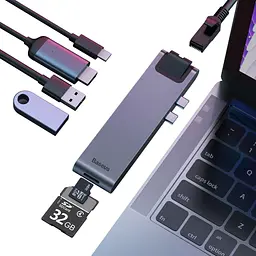 USB-Хаб Baseus USB Type-C 7-in-one smart Grey (CAHUB-L0G) - мініатюра 4