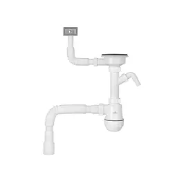 Сифон для кухонної мийки Kroner KRP KS02-1BLK 3 1/2"×40/50 мм з відведенням для пральної машини, з квадратним переливом CV034315
