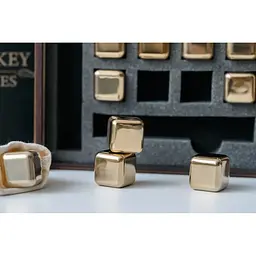 Золоті сталеві кубики для віскі Whiskey Stones у дерев'яній коробці - 12 кубиків для охолодження віскі - мініатюра 6