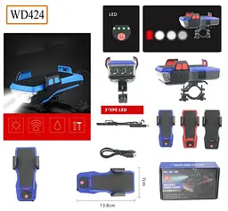 Велосипедний акумуляторний ліхтар велофара WD-424 утримувач телефону з кріпленням - мініатюра 2