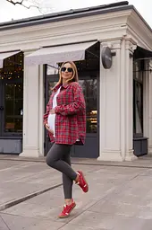 Жіноча сорочка для вагітних стилю oversize в клітинку для майбутніх мам Siena L - XL (46 - 48) Lullababe червоний - мініатюра 2