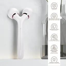 Електронний звуковий ролик для обличчя та тіла GESKE Sonic Facial & Body Roller 4 в 1 пудровий - мініатюра 5