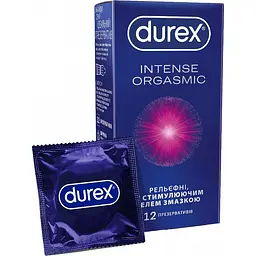 Презервативи латексні з силіконовою змазкою Durex Intense Orgasmic, рельєфні, зі стимулюючим гелем-змазкою, 12 шт. (3044083)