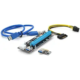 Райзер Riser PCI-EX, x1=>x16, 6-pin, SATA=>6Pin, USB 3.0 AM-AM 0,6 м (чорний), конденсатори CS 220 16V, Пакет