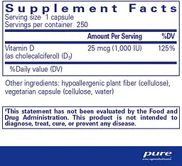 Вітамін Pure Encapsulations Vitamin D3 Pure Encapsulations 250 капсул - мініатюра 2