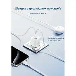 Зарядний пристрій Vention 1xUSB-C PD 30 Вт + 1xUSB QC 3.0 30 Вт GaN + кабель USB-C — USB-C 1.0 м білий (TZ-FEQW0-EU-01) - мініатюра 8