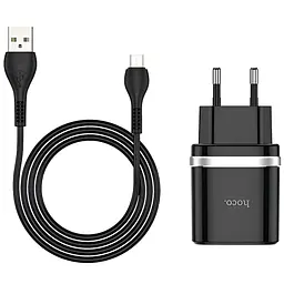 Сетевое зарядное устройство Hoco C12Q (1USB, 3А) QC3.0 Black + кабель Type-C (S23991)