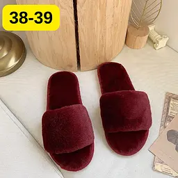 Жіночі плюшеві капці домашні м’які хутряні тапочки для дому з відкритим носком 38-39 червоний KT8003742 - мініатюра 2
