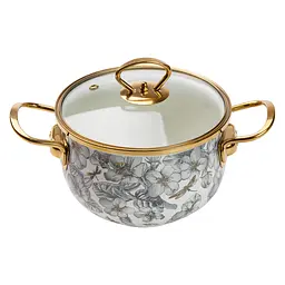 Каструля емальована 2 л зі скляною кришкою, flowers Yiwu HP-2-105 - мініатюра 3