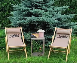 Розкладне дерев’яне крісло шезлонг з тканиною, для дачі, пляжу чи кафе