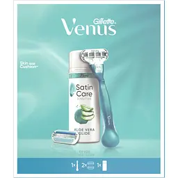Набір косметики Gillette Станок для гоління Venus Smooth + 2 змінних леза + Гель для гоління Satin Care Алое Вера 75 мл (8700216077217) - мініатюра 2