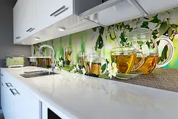 Кухонний фартух Жасмин для кухні наклейка ПВХ чай чашки Квіти Напої Зелений 65х250 см Happy Pocket Z180446 - мініатюра 6